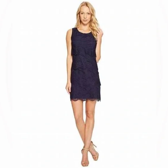 Jessica Simpson Tiered Lace Dress JS4R4533 Women's Dress Navy : 14